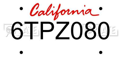 6TPZ080 California License Plate