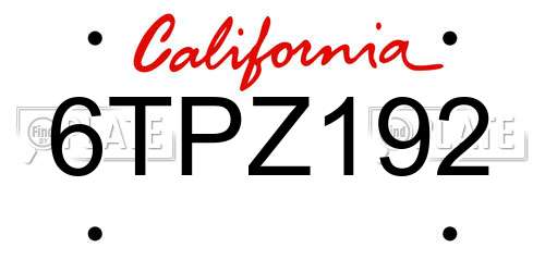 6TPZ192 California License Plate