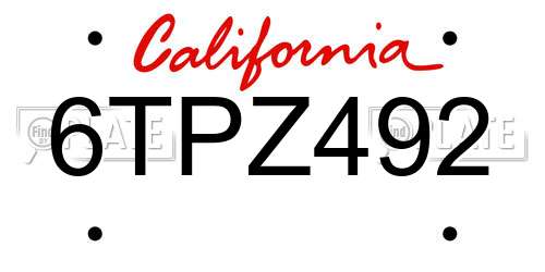 6TPZ492 California License Plate