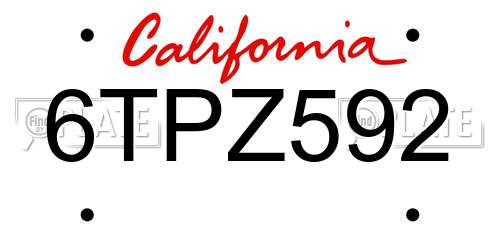 6TPZ592 California License Plate