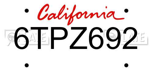 6TPZ692 California License Plate