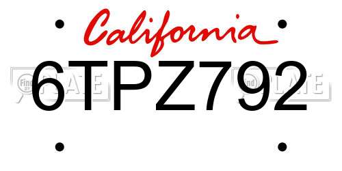 6TPZ792 California License Plate