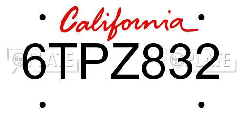 6TPZ832 California License Plate
