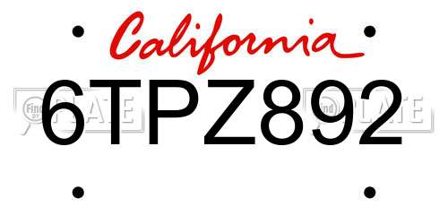 6TPZ892 California License Plate