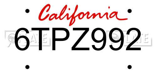 6TPZ992 California License Plate