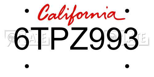 6TPZ993 California License Plate