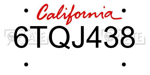 6TQJ438 California License Plate