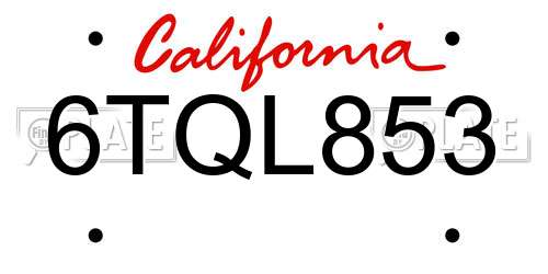 6TQL853 California License Plate
