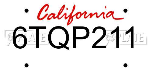 6TQP211 California License Plate