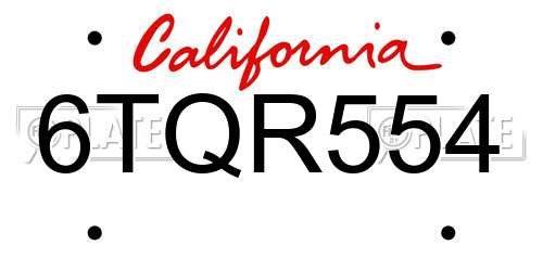 6TQR554 California License Plate