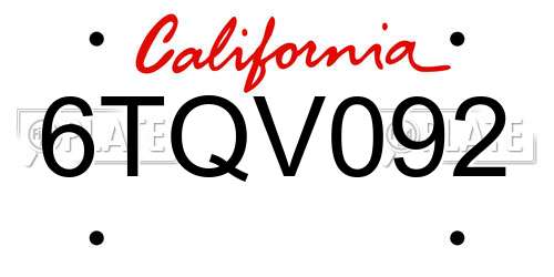 6TQV092 California License Plate