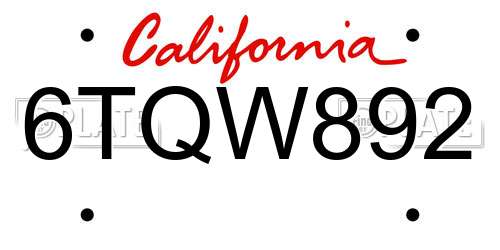 6TQW892 California License Plate