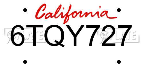 6TQY727 California License Plate