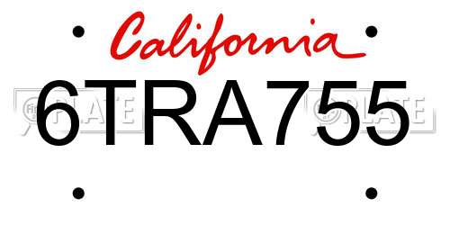 6TRA755 California License Plate