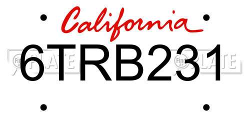 6TRB231 California License Plate