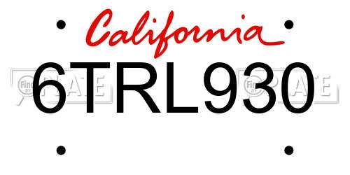 6TRL930 California License Plate