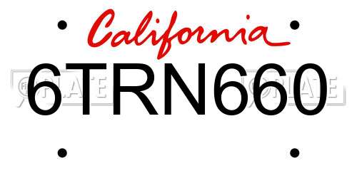 6TRN660 California License Plate