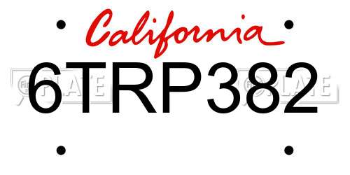 6TRP382 California License Plate