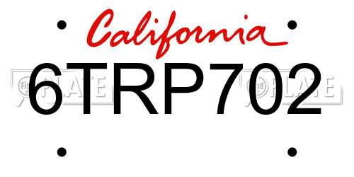 6TRP702 California License Plate