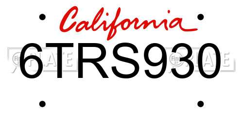 6TRS930 California License Plate