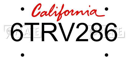 6TRV286 California License Plate