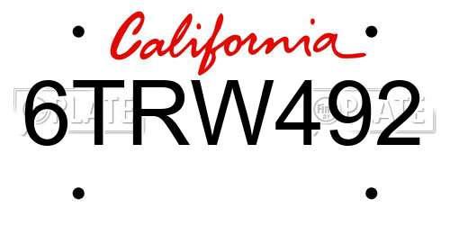 6TRW492 California License Plate