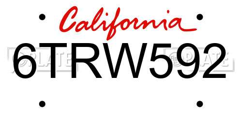 6TRW592 California License Plate