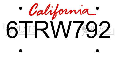 6TRW792 California License Plate