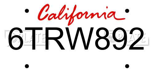 6TRW892 California License Plate