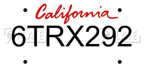 6TRX292 California License Plate