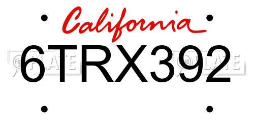 6TRX392 California License Plate