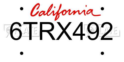 6TRX492 California License Plate