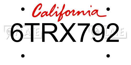 6TRX792 California License Plate