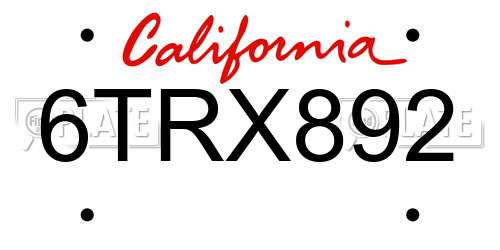 6TRX892 California License Plate