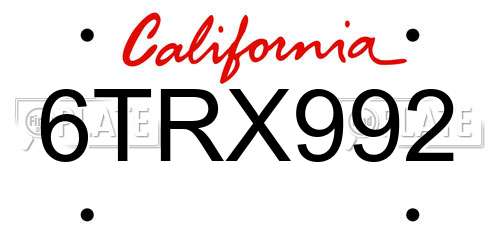 6TRX992 California License Plate