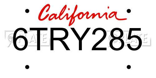 6TRY285 California License Plate