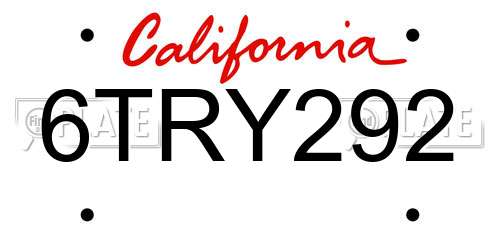 6TRY292 California License Plate