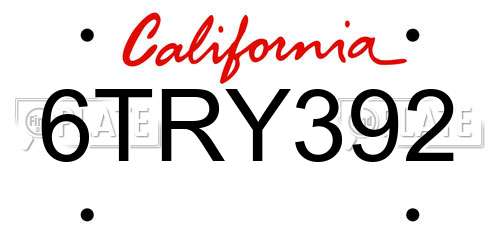 6TRY392 California License Plate