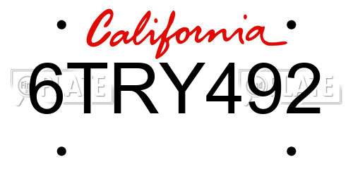 6TRY492 California License Plate