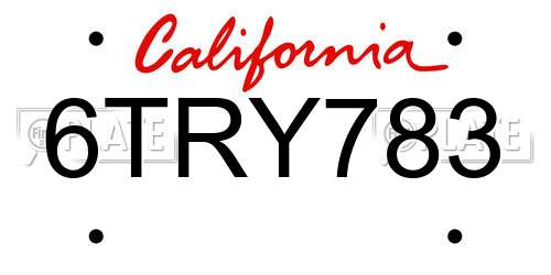 6TRY783 California License Plate