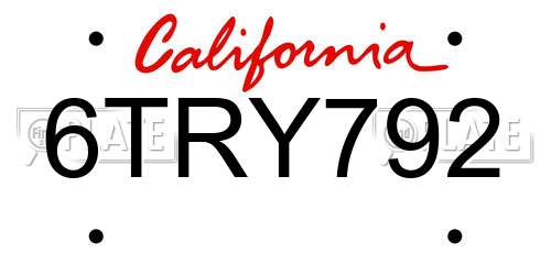 6TRY792 California License Plate