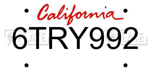 6TRY992 California License Plate