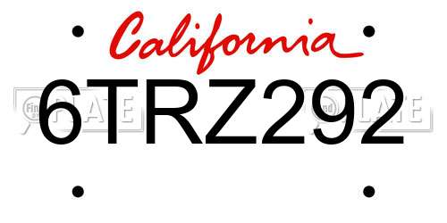 6TRZ292 California License Plate