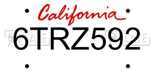 6TRZ592 California License Plate