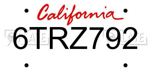6TRZ792 California License Plate