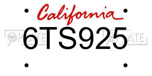 6TS925 California License Plate