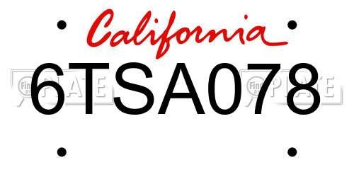6TSA078 California License Plate