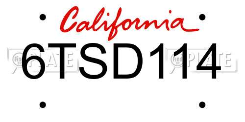 6TSD114 California License Plate