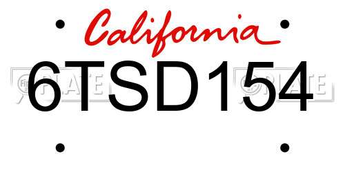 6TSD154 California License Plate