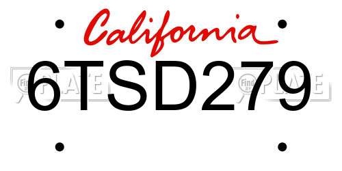6TSD279 California License Plate